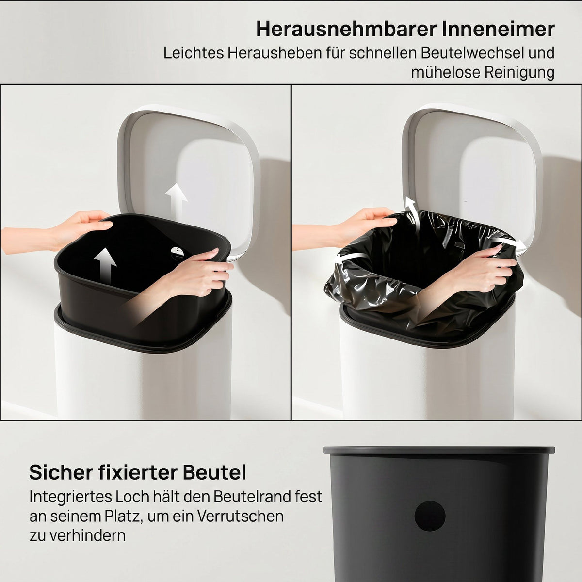 30L Metal Kitchen Bin with Soft-Close Lid, Cream White