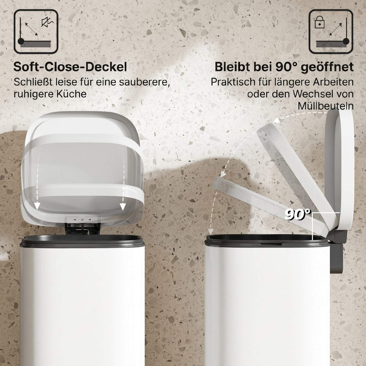 30L Metal Kitchen Bin with Soft-Close Lid, Cream White