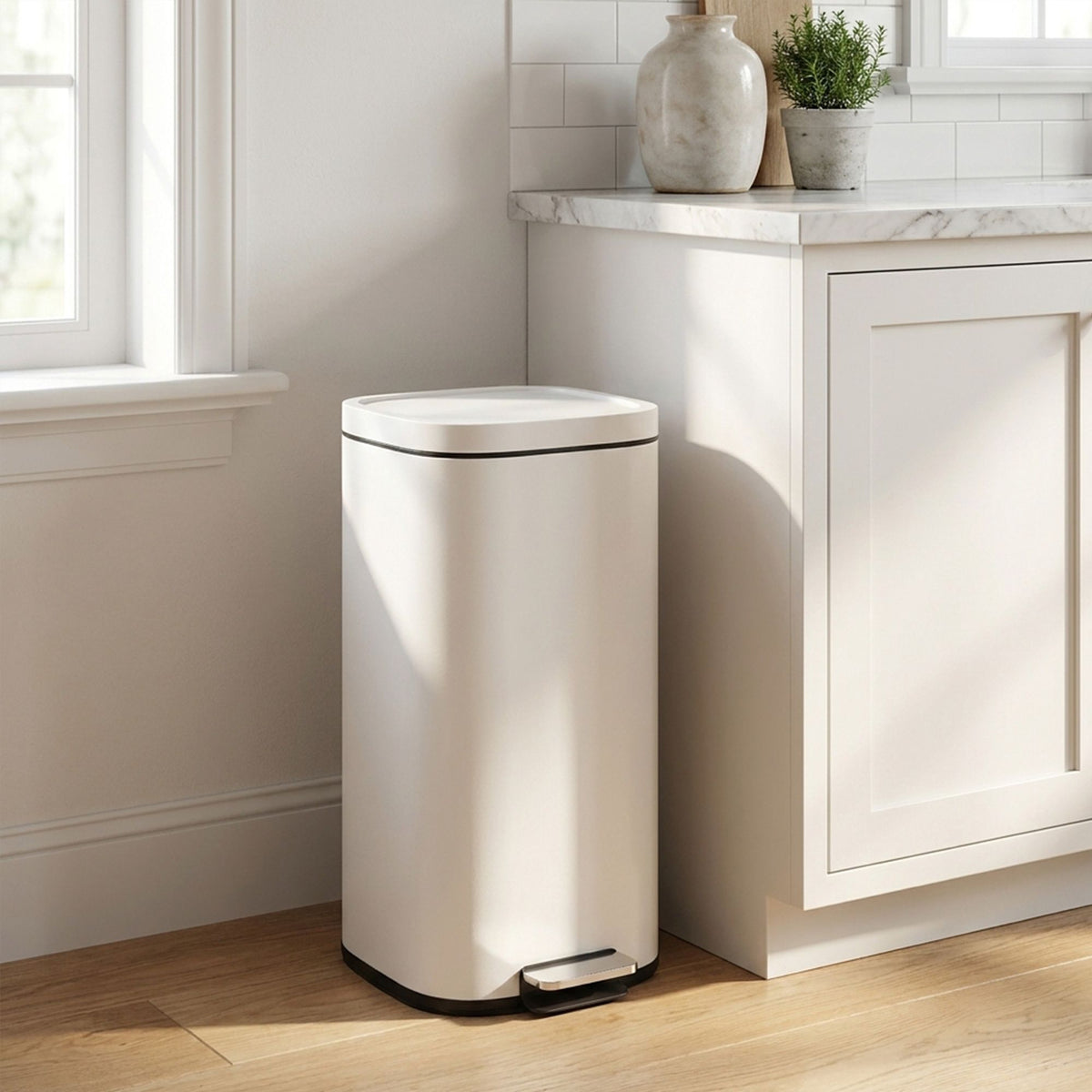30L Metal Kitchen Bin with Soft-Close Lid, Cream White