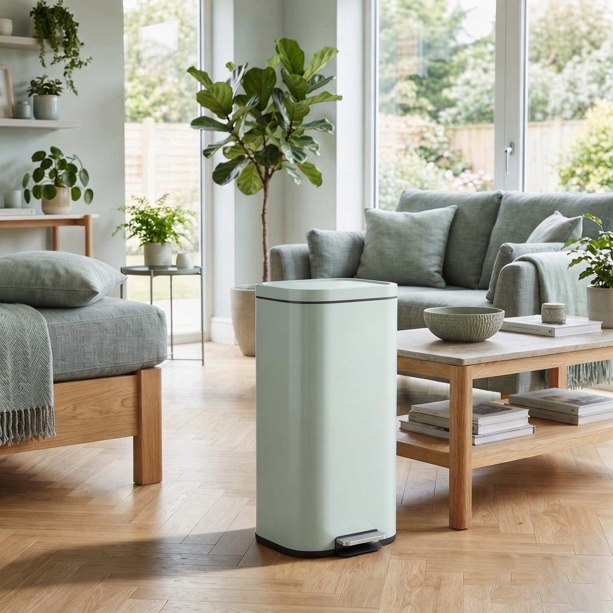 30L Metal Kitchen Trash Can, Soft-Close Lid, Green