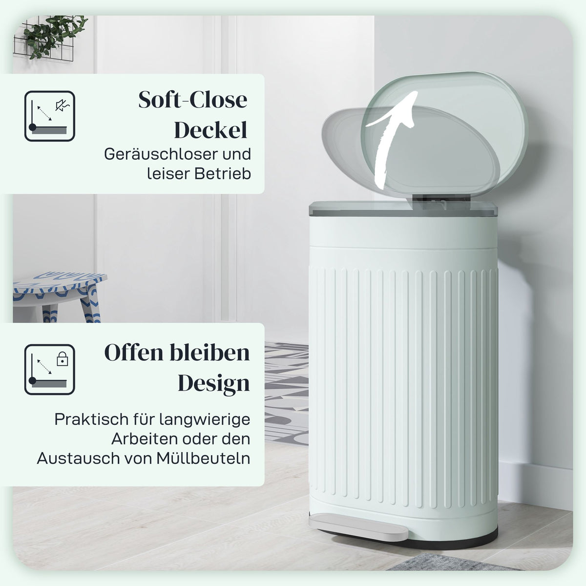 30L Metal Pedal Bin, Soft-Close, Removable Inner Bucket