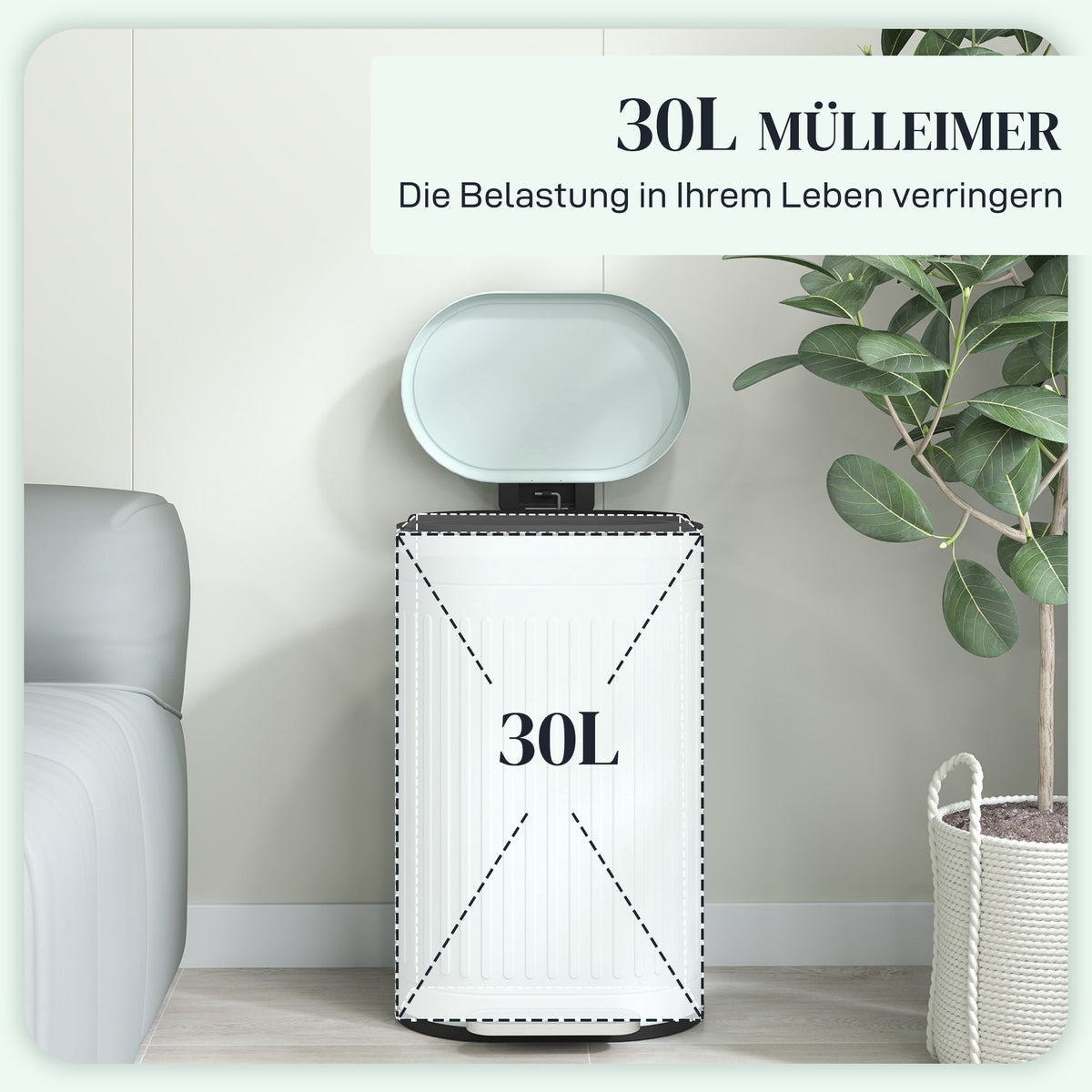30L Metal Pedal Bin, Soft-Close, Removable Inner Bucket