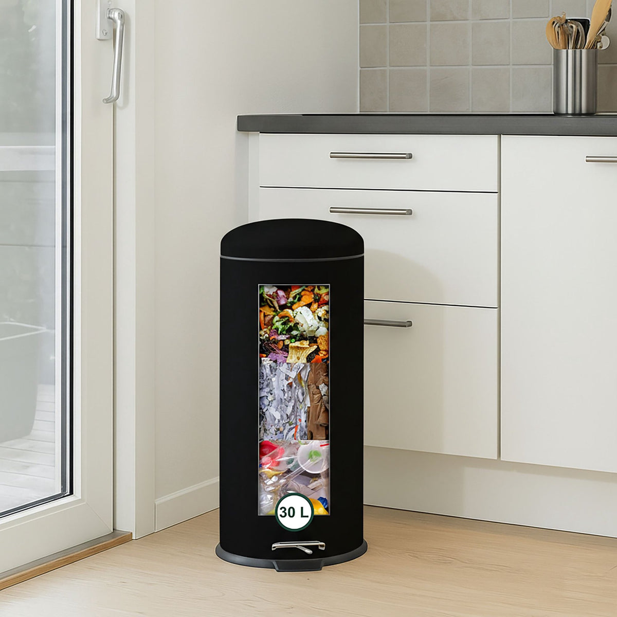 30L Metal & Plastic Pedal Kitchen Bin