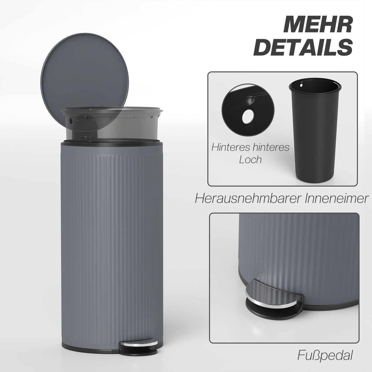 30L Pedal Bin with Soft-Close Lid, Black Metal