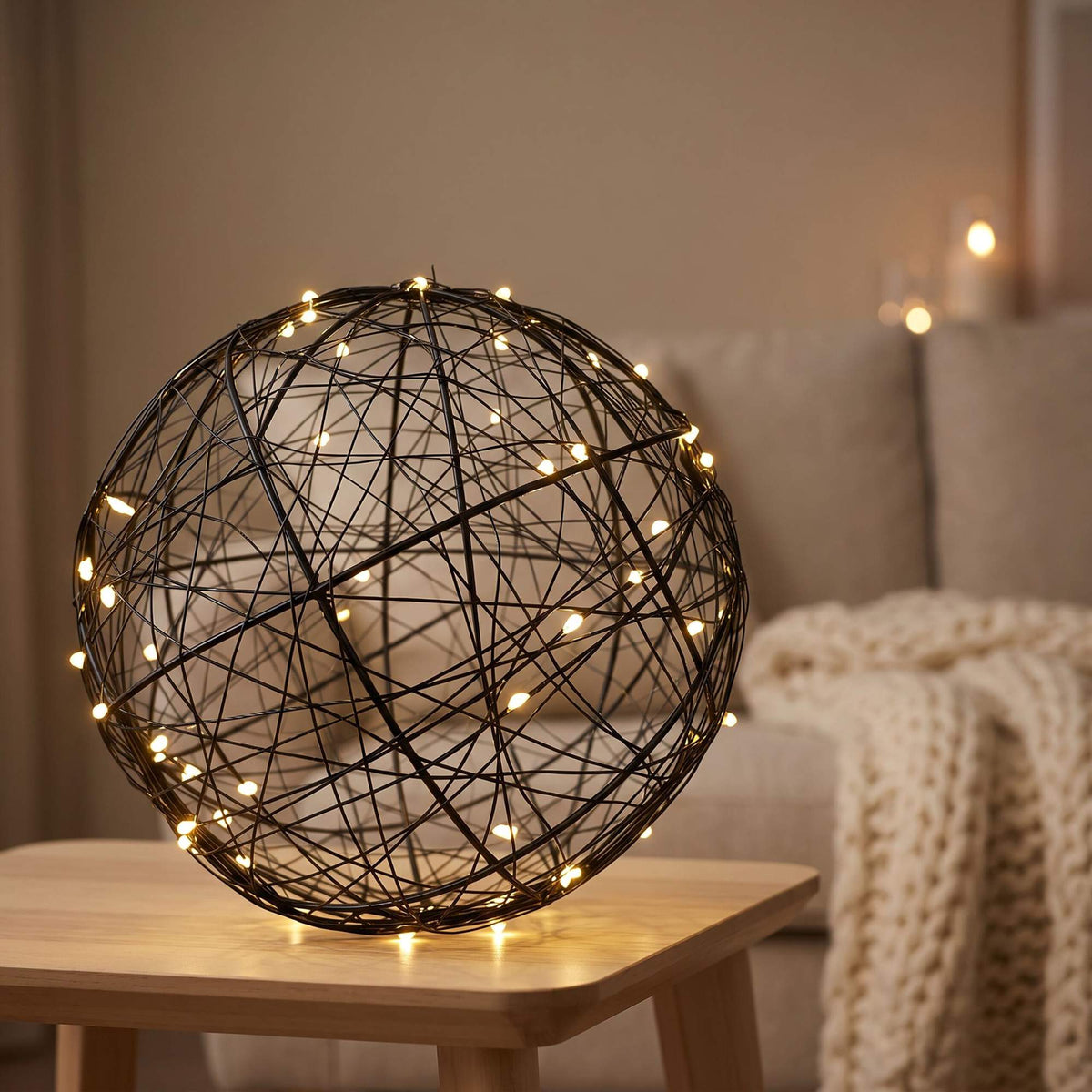 30 cm Black LED Decor Orb – Warm White Light
