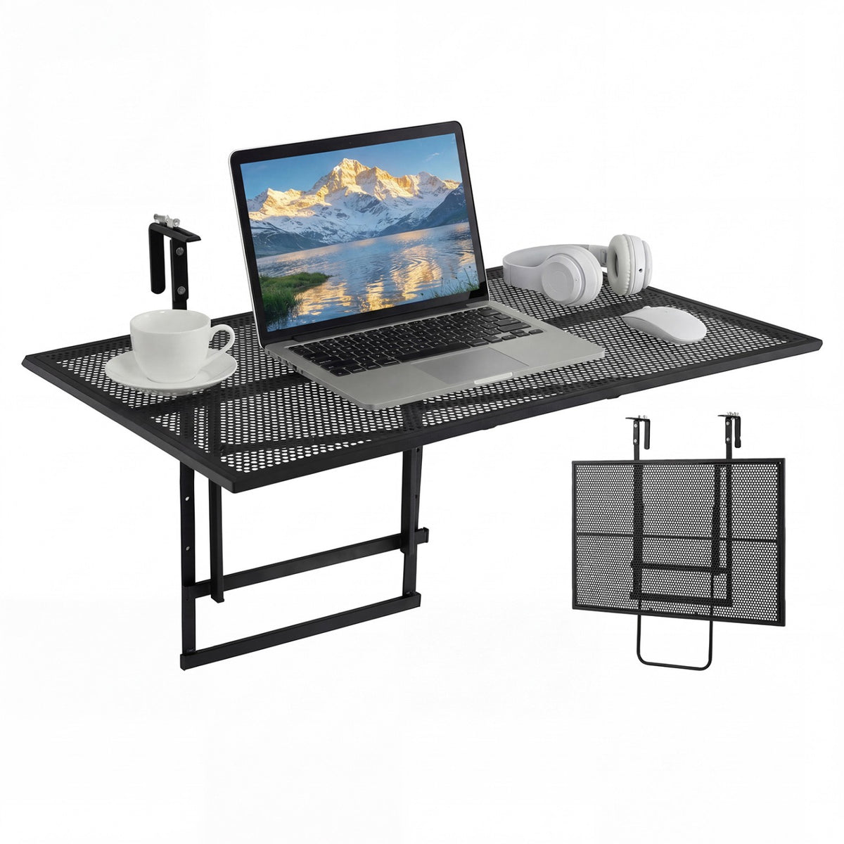 31.5" Folding Metal Bar Table, Adjustable Height, Black