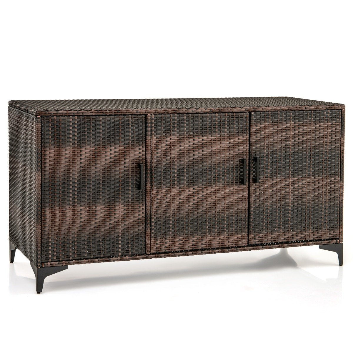 318L Rattan Garden Cabinet with Removable Shelves & Doors Outdoor Weatherproof Side Cabinet Brown