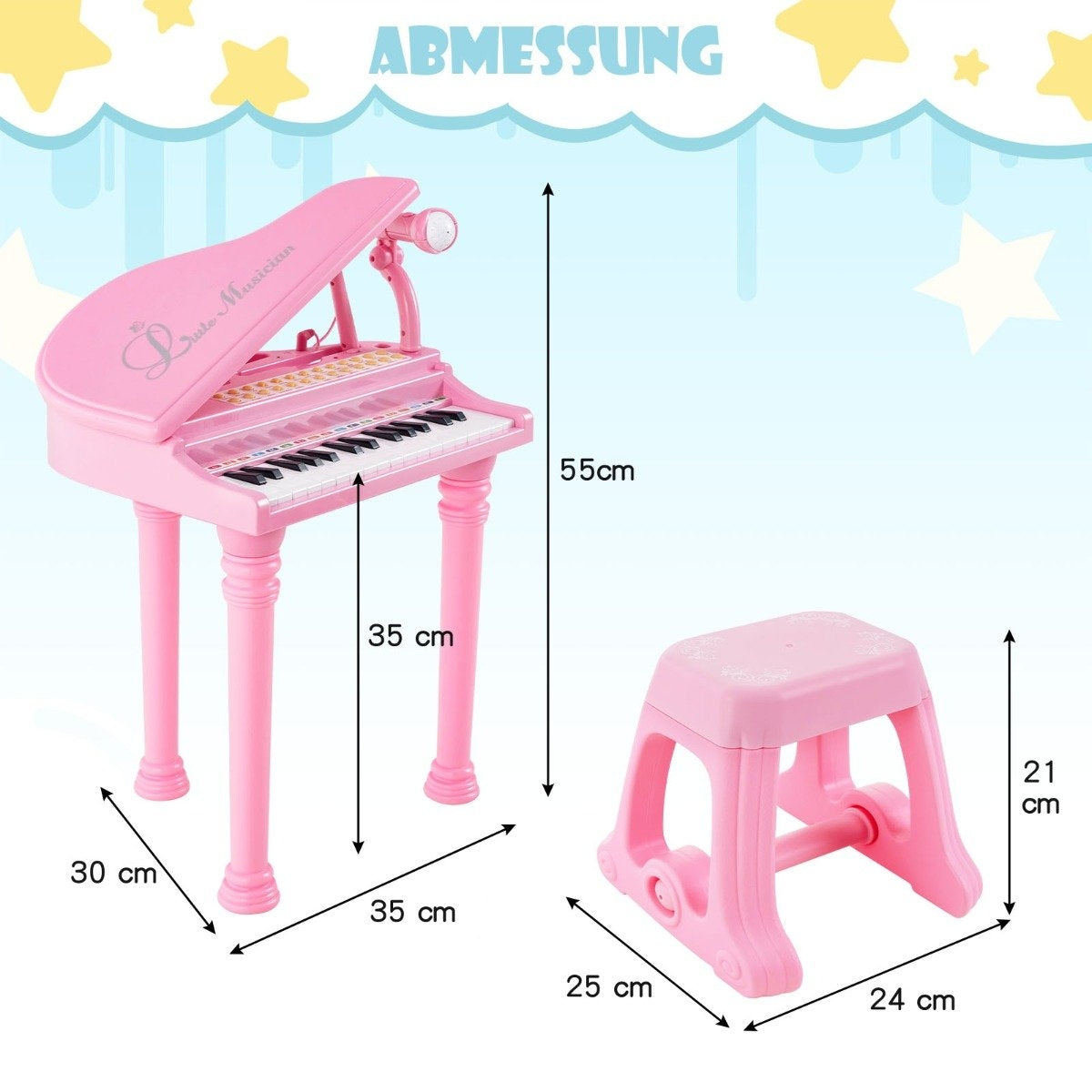 31-Key Kids Keyboard with Stool, Pink, 35x30x55 cm