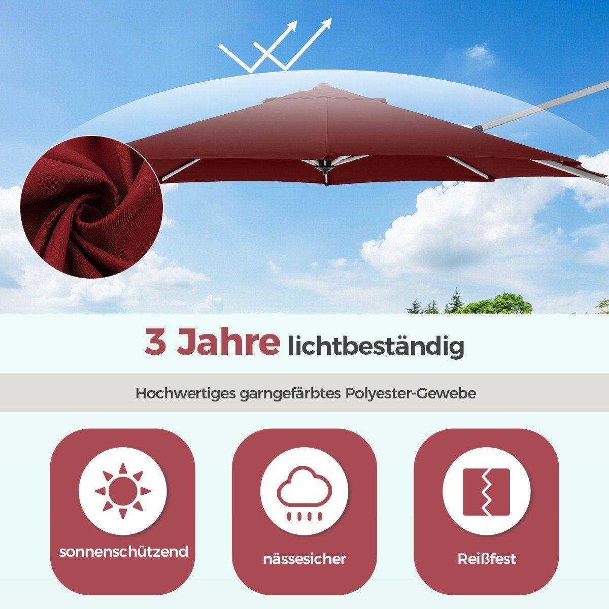 Ø 330 cm parasol with crank & UPF 50+ & 360° rotating cantilever umbrella garden umbrella red