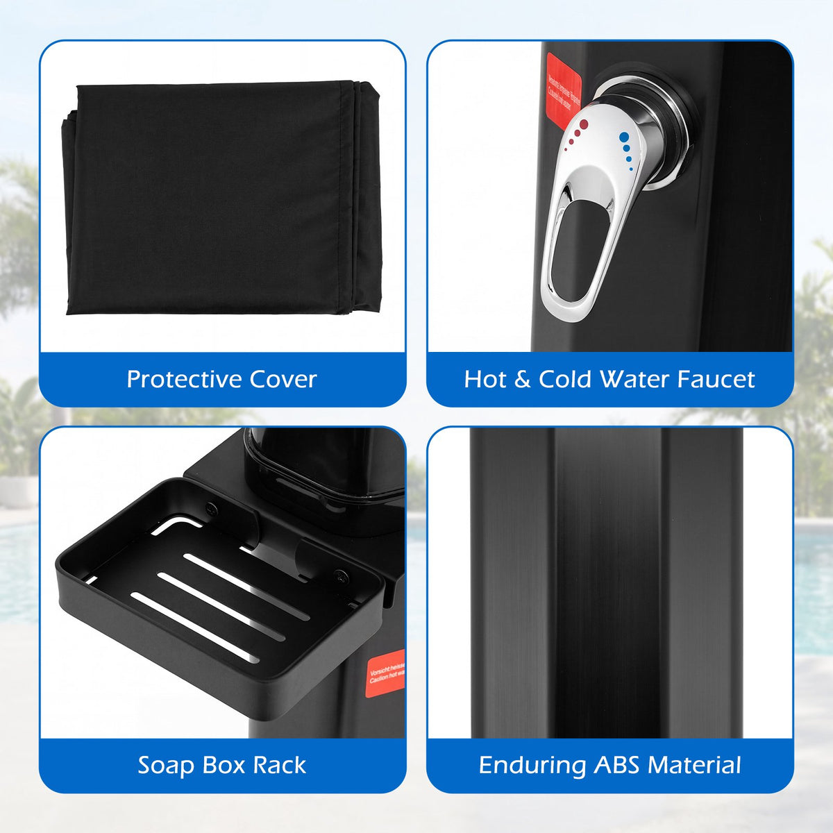 35L Solar Pool Shower with Hand & Foot Rinse, Black