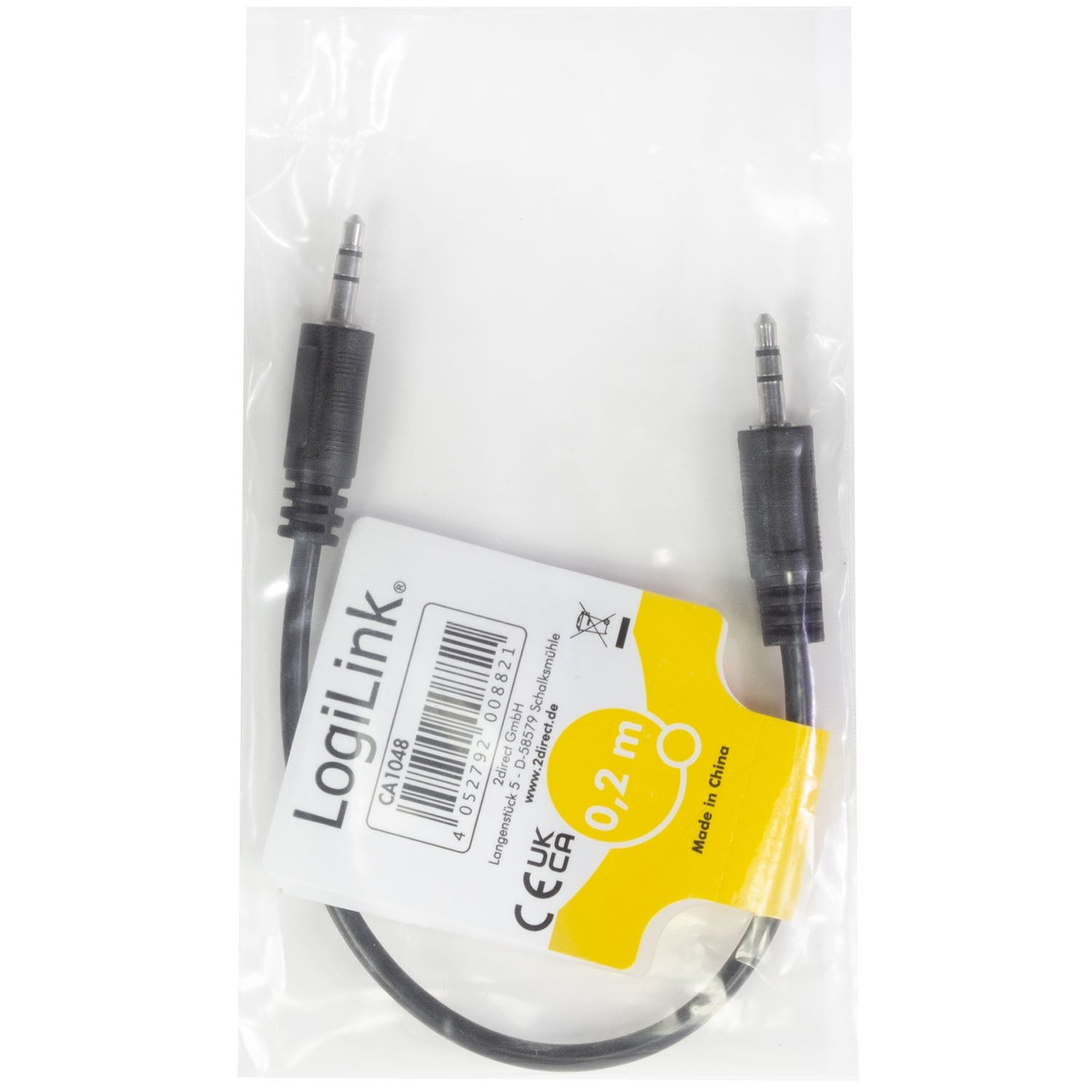3.5mm Male to Male Stereo Audio Cable, 0.2m, Black