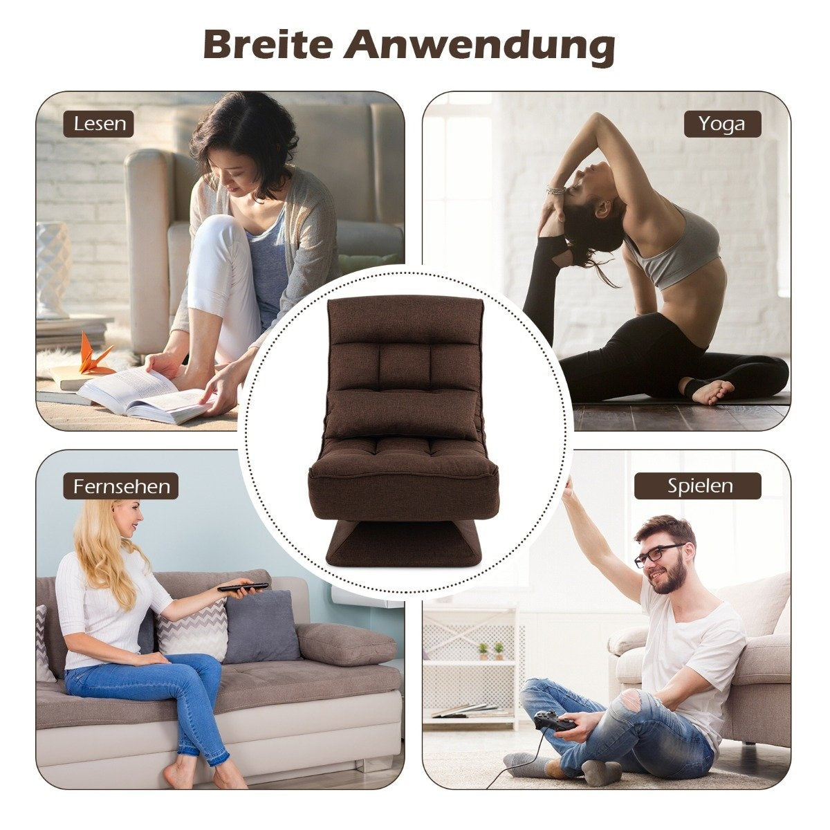 360° Rotating Floor Chair with Backrest & Lumbar Cushion Floor Chair Lazy Sofa Brown