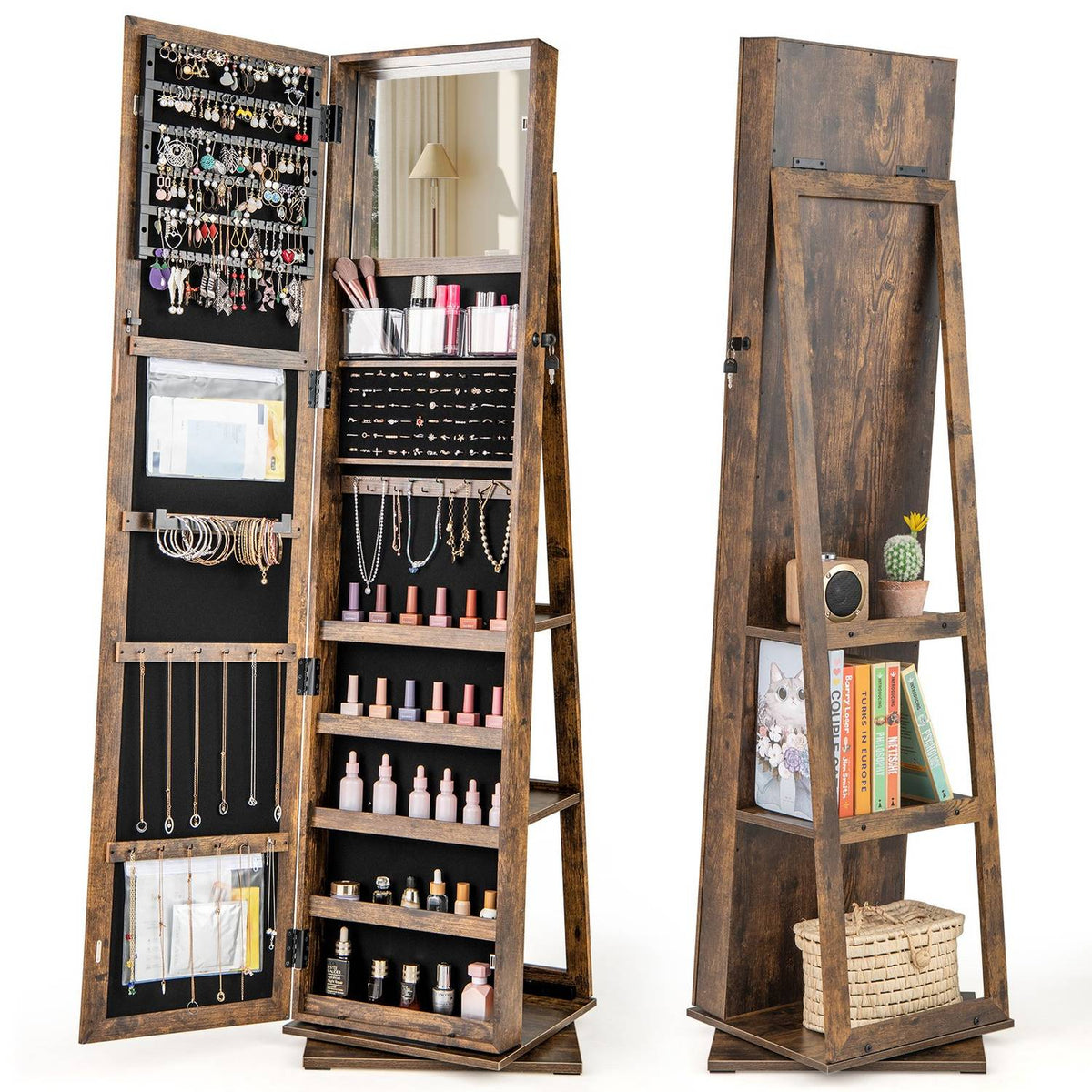 360° Rotating Jewelry Armoire with Full-Length Mirror