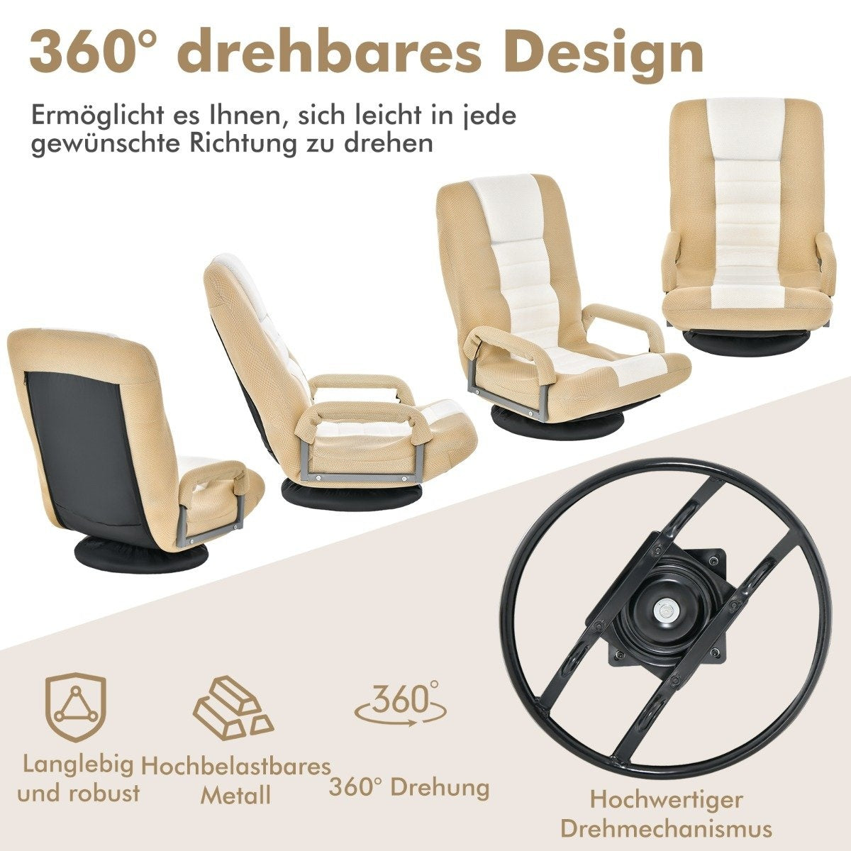 360° rotating floor chair with 6-way adjustable backrest floor chair beige