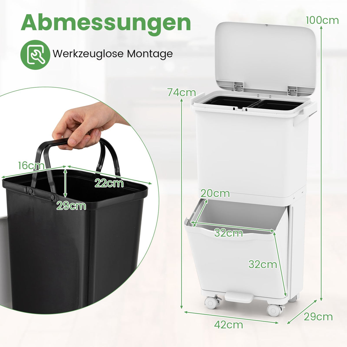 36L Trash Bin with 2 Removable Bins & Pedal