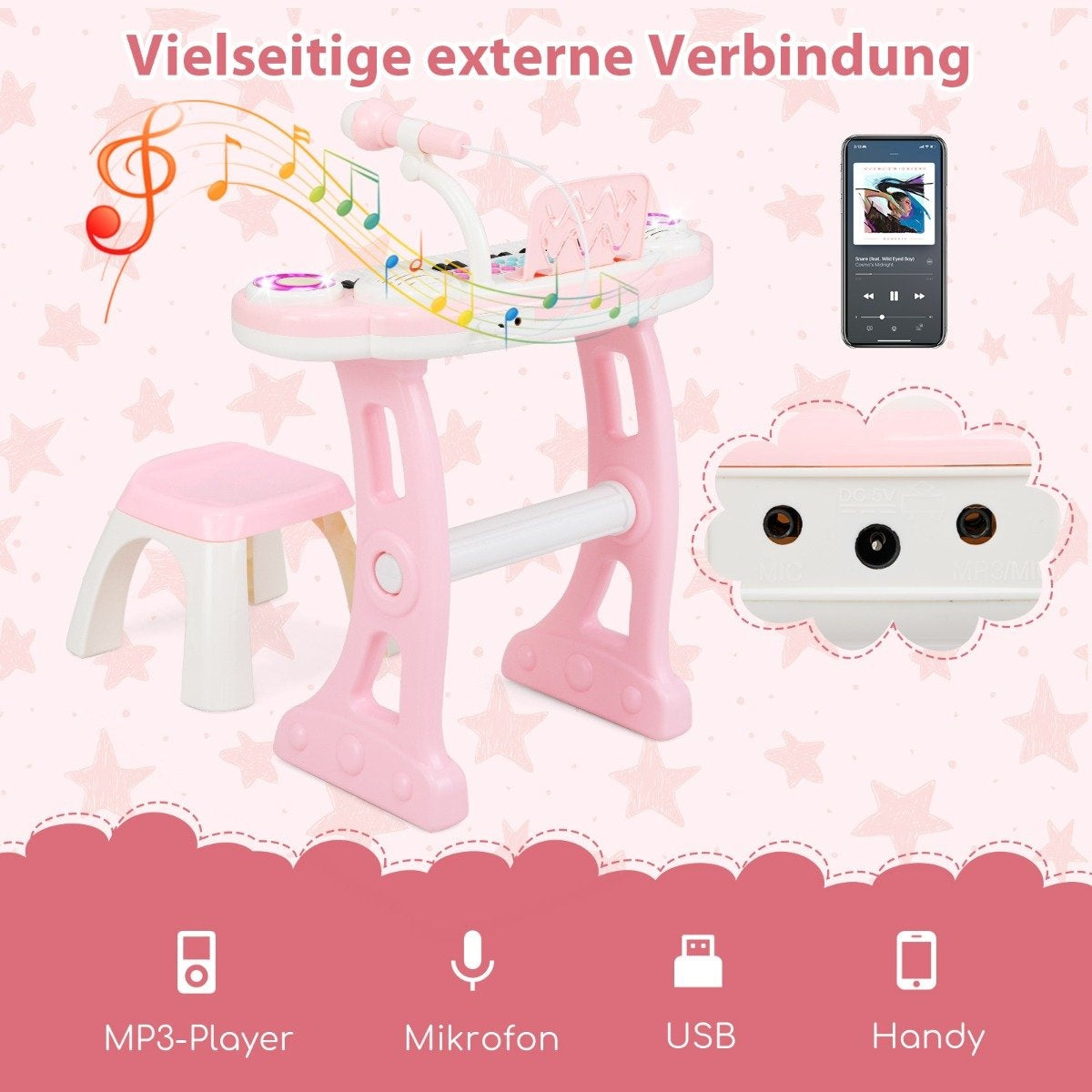 37-Key Kids Keyboard with Lights, Recording & Mic