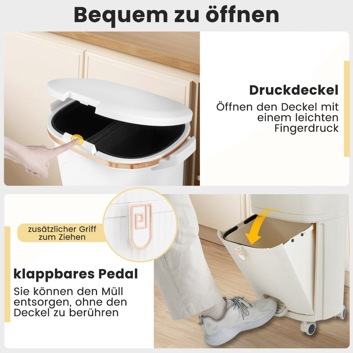 38L Kitchen Trash Bin with Lid, 2 Removable Bins, Pedal, Wheels