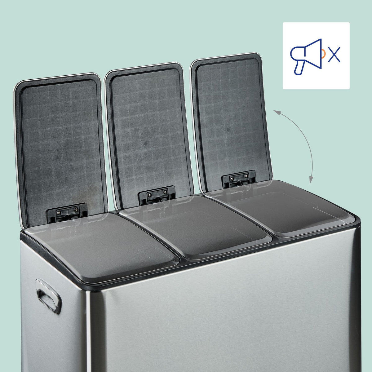 3-Compartment Kitchen Bin, 3x 15L, Soft-Close Lid