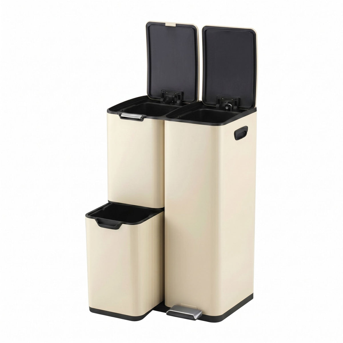 3-Compartment Kitchen Bin – Steel, Soft-Close, Pedal