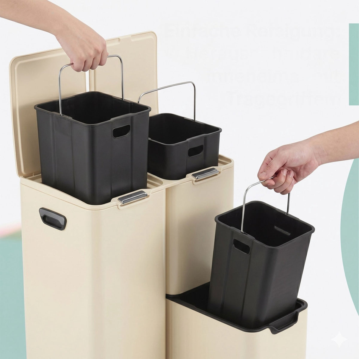 3-Compartment Kitchen Bin – Steel, Soft-Close, Pedal