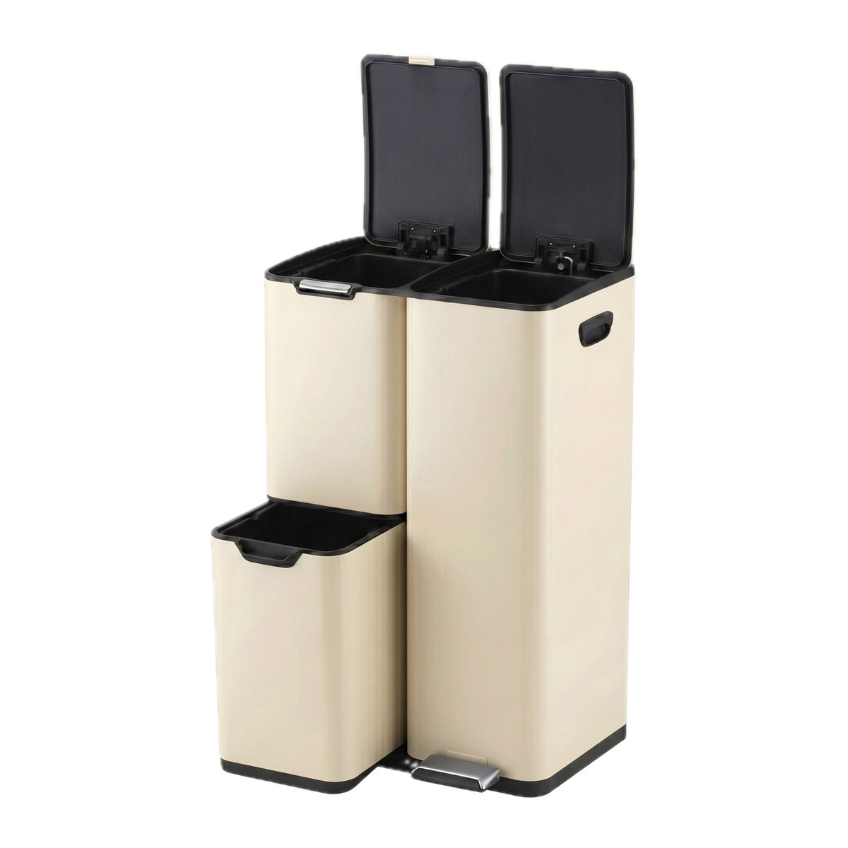 3-Compartment Kitchen Bin – Steel, Soft-Close, Pedal
