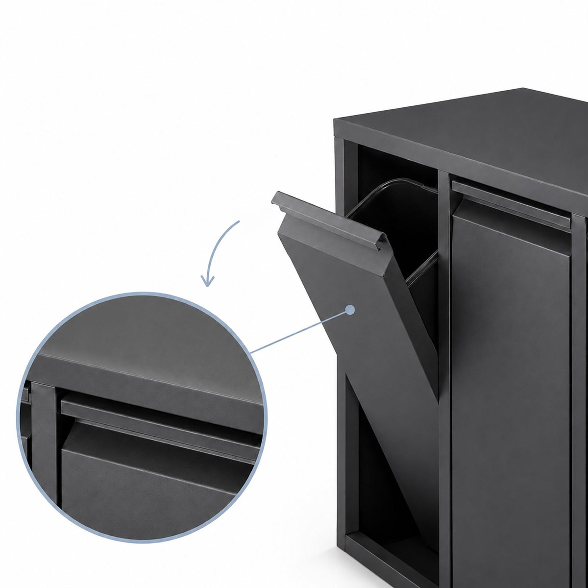 3-Compartment Waste Bin, 30L, Black, Steel-Plastic
