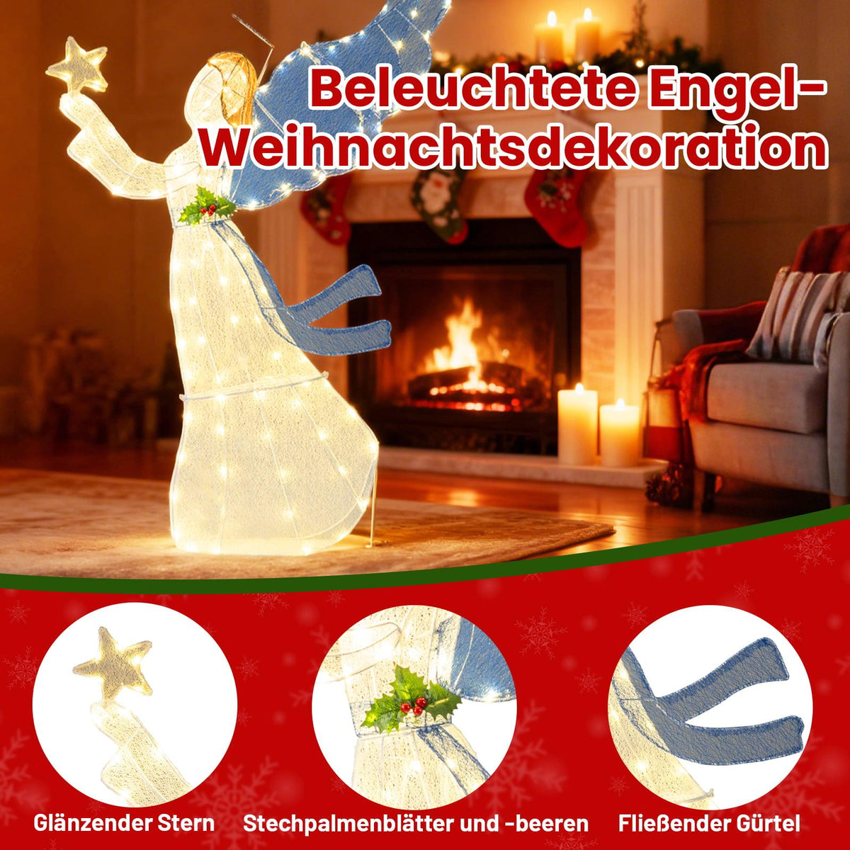 3D LED Christmas Angel Decoration, 152 cm, Metal Frame