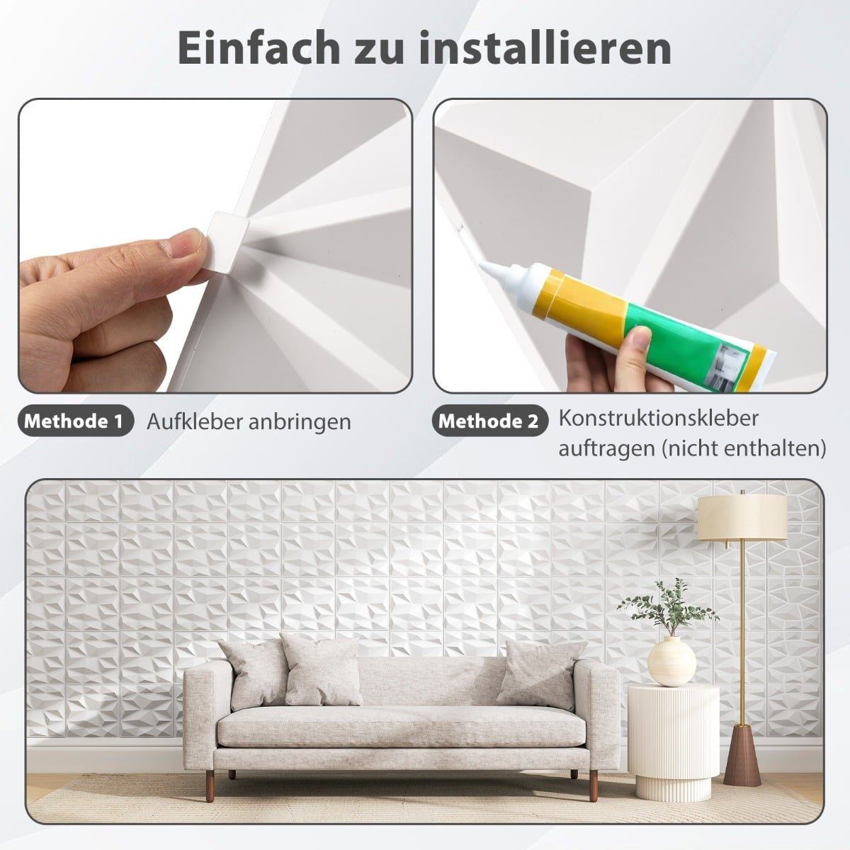 3D Wall Panels, Diamond Pattern, PVC, 100 Pack, 9㎡ Coverage