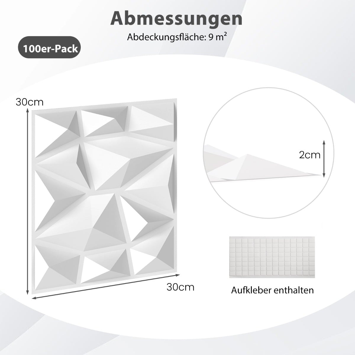 3D Wall Panels, Diamond Pattern, PVC, 100 Pack, 9㎡ Coverage