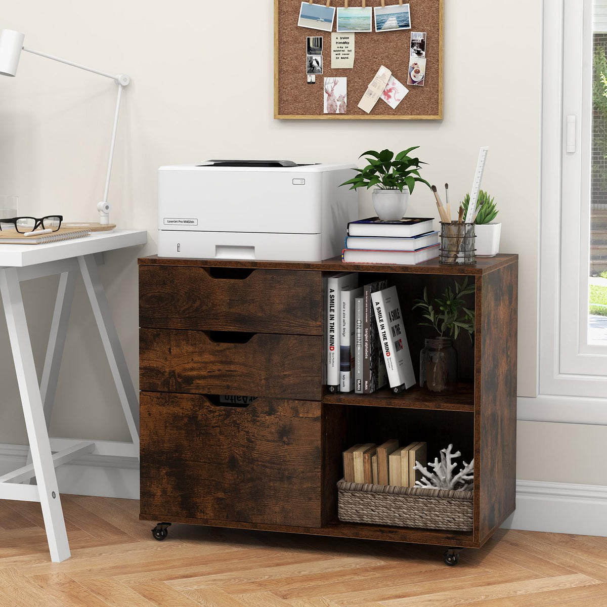 3-Drawer File Cabinet With Adjustable Shelf, Locking Wheels