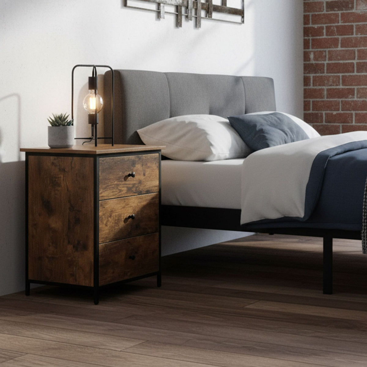 3-Drawer Wood-Effect Bedside Table with Storage