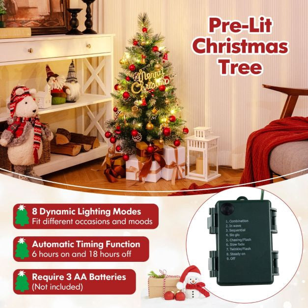3 Ft Tabletop Christmas Tree, Battery LED, Metal Base
