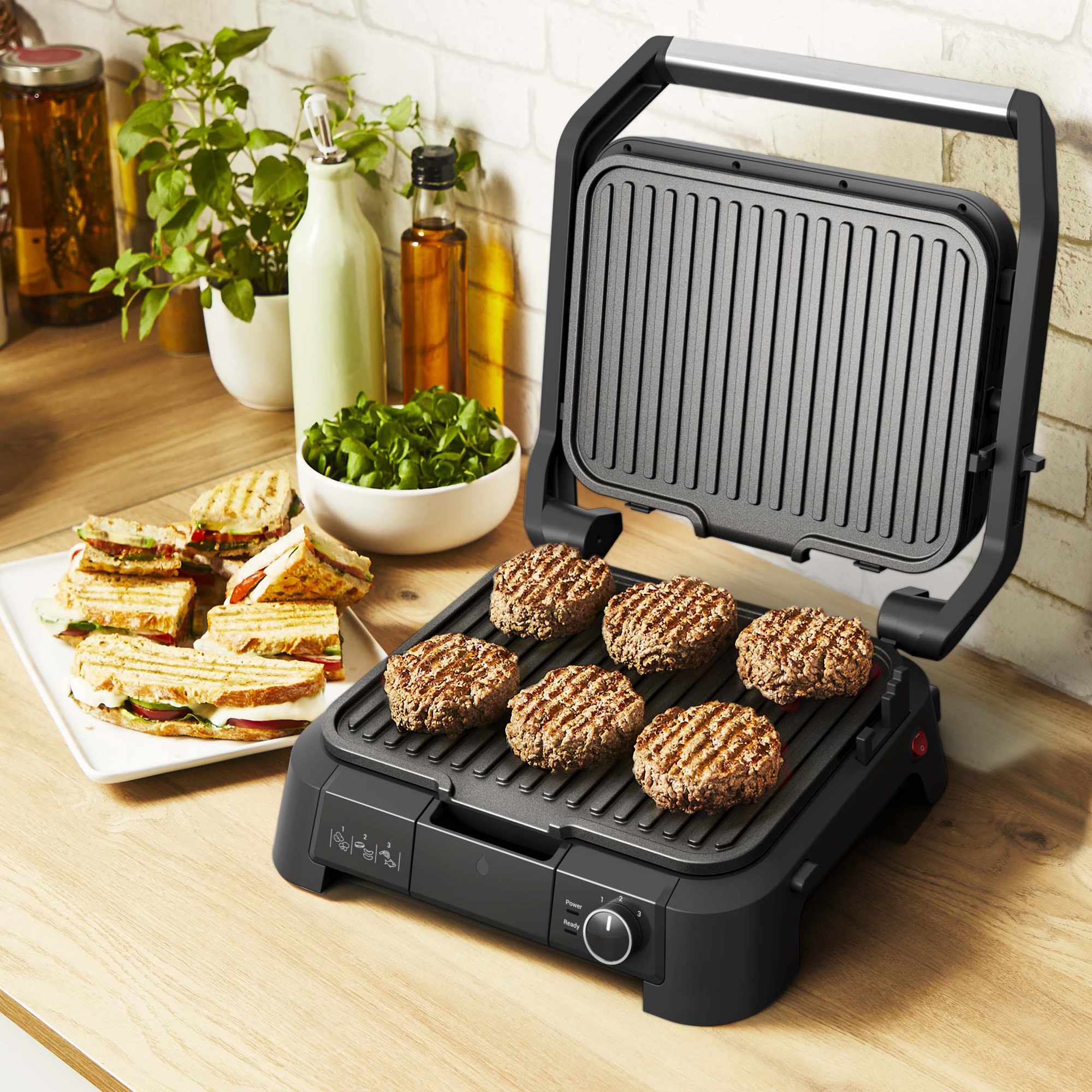 3-In-1 Stainless Steel Contact Grill, 2000W, 180-Degree Open