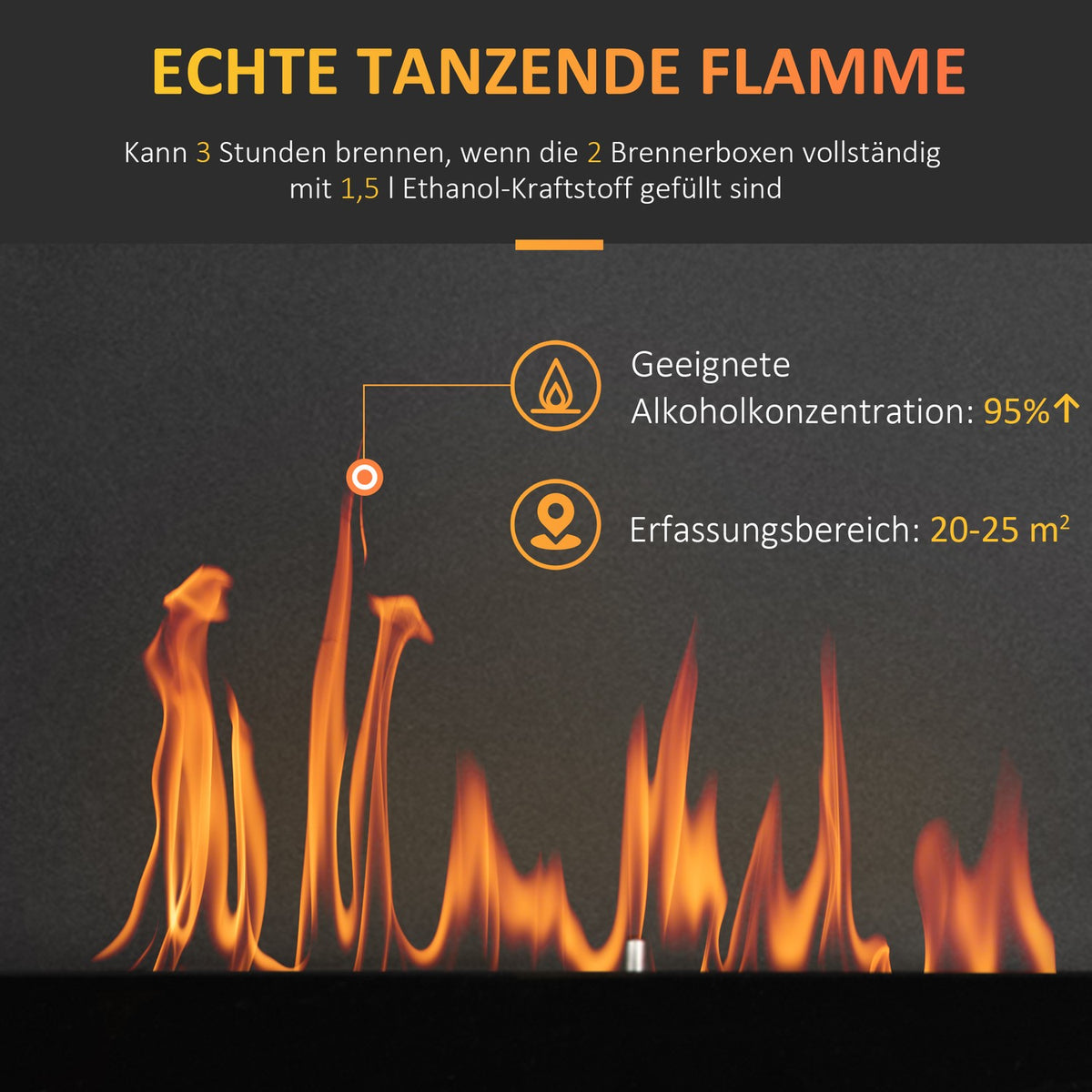 3L Ethanol Fireplace Fire Bowl Wall Fireplace 3 Hours. Bio-Ethanol Fireplace 20-25M² Thermal Cover With Extinguishing Aid Indoor Metal Black 90 X 18 X 60 Cm