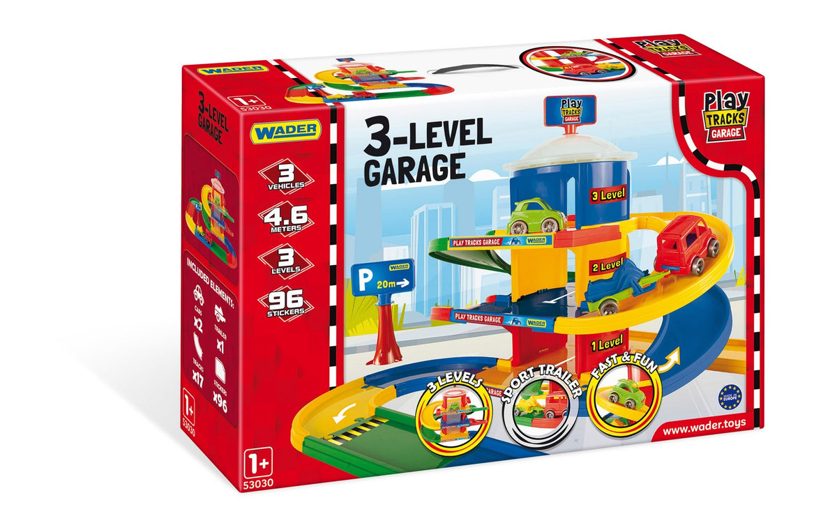3-Level Garage Playset with Vehicles and Track