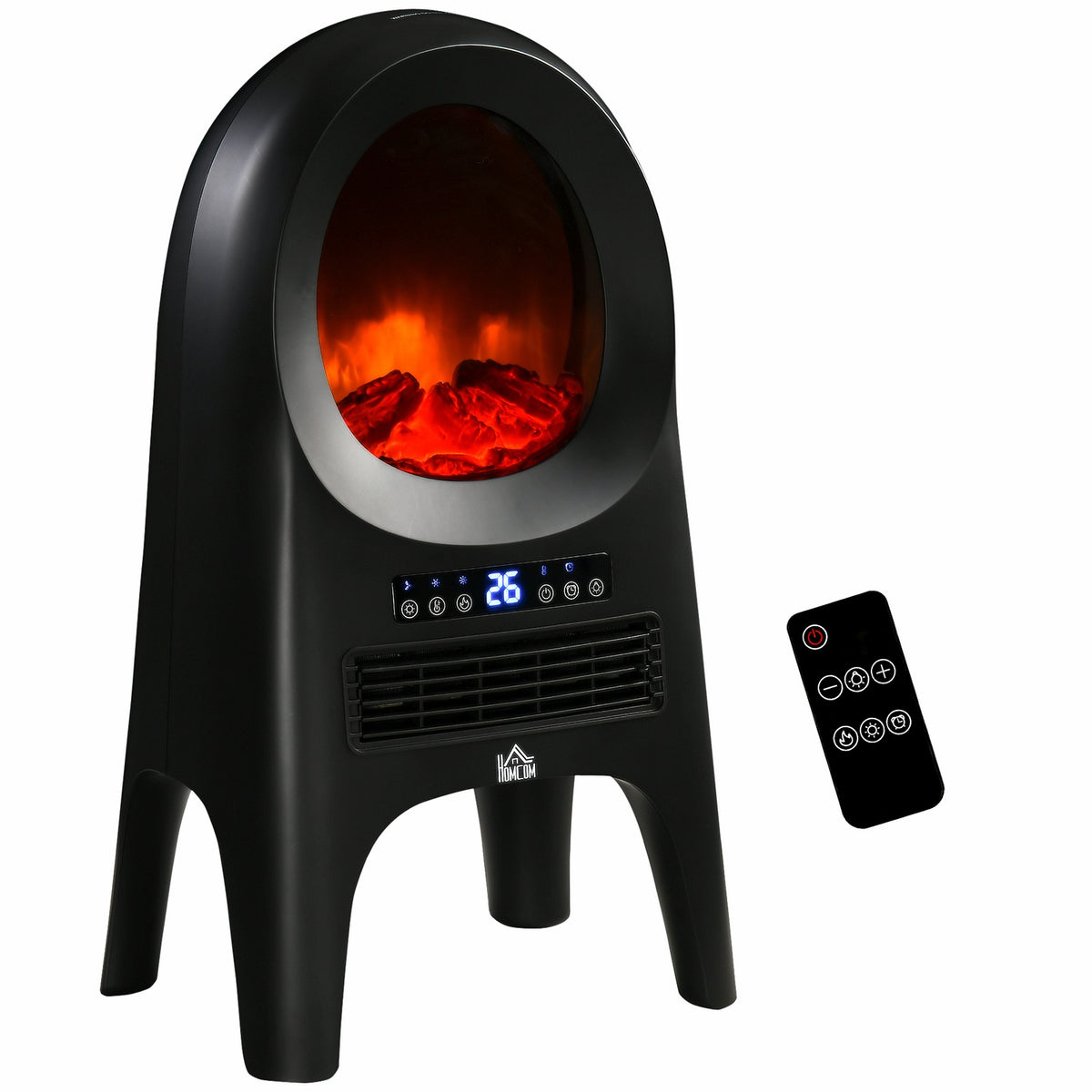 3 Modes Ceramic Fan Heater With Timer 2000 W Electric Heater With Led Flames And Overheating And Tipping Protection With Remote Control 33.7X25.5 X60.4Cm