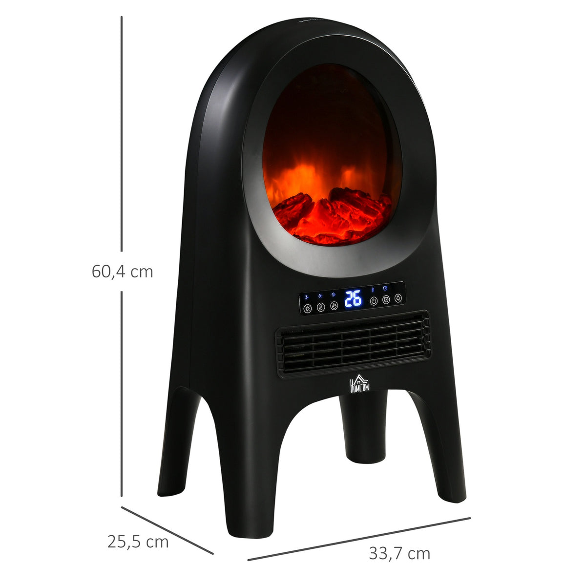 3 Modes Ceramic Fan Heater With Timer 2000 W Electric Heater With Led Flames And Overheating And Tipping Protection With Remote Control 33.7X25.5 X60.4Cm