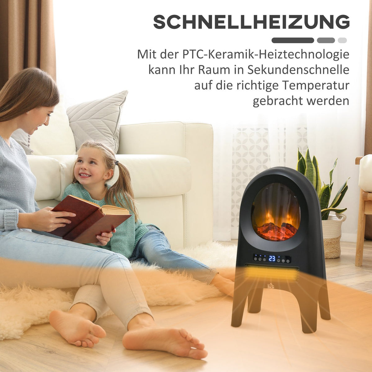 3 Modes Ceramic Fan Heater With Timer 2000 W Electric Heater With Led Flames And Overheating And Tipping Protection With Remote Control 33.7X25.5 X60.4Cm