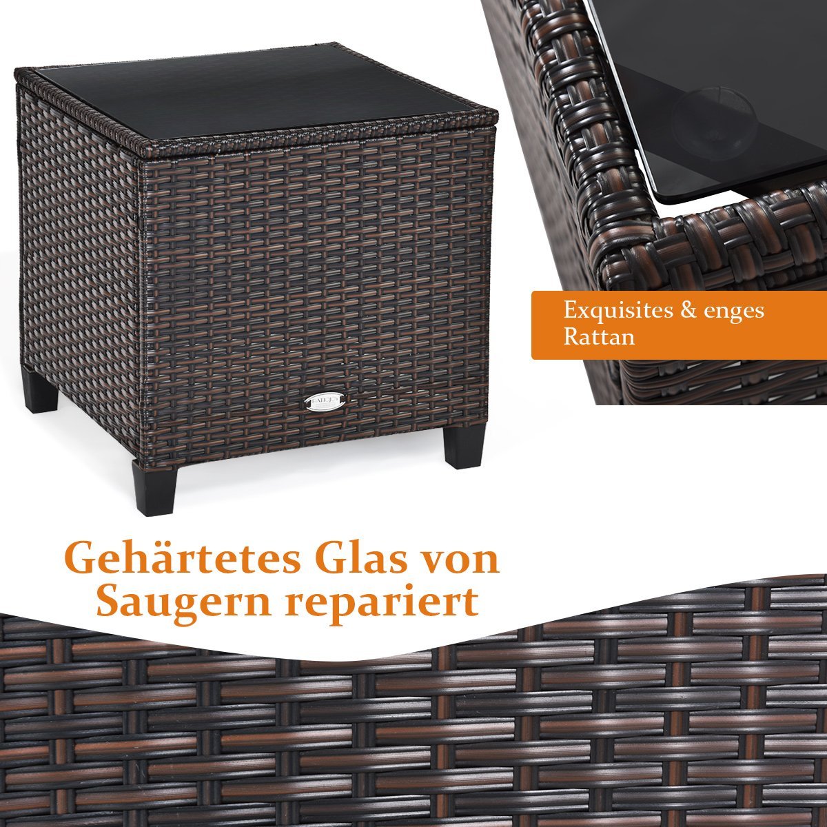 3 PCS. Polyrattan lounge set garden furniture rattan seating group with seat cushions and coffee table beige