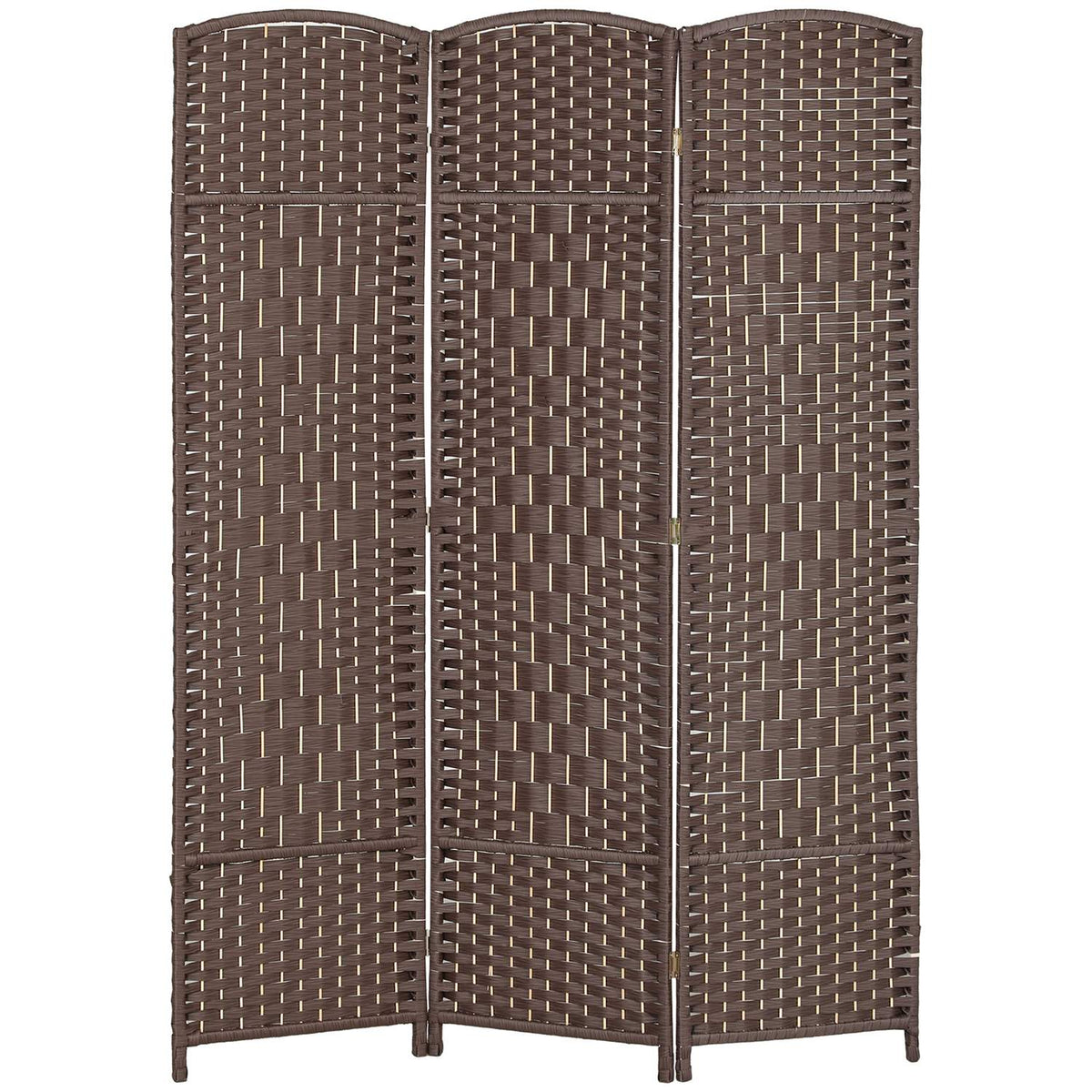 3-Panel Folding Room Divider, Brown Polypropylene, Pine Wood