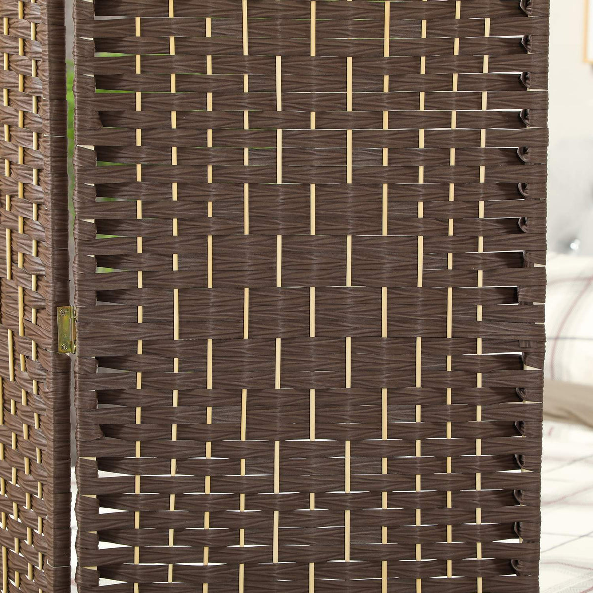 3-Panel Folding Room Divider, Brown Polypropylene, Pine Wood