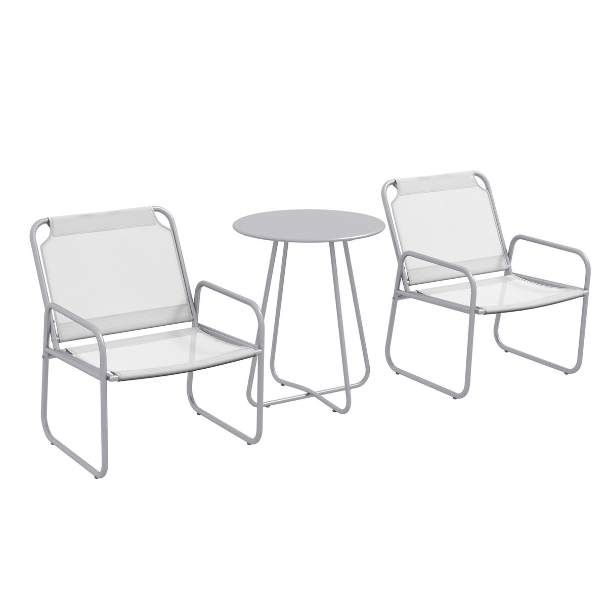 3 Pcs. Bistro Set, Balcony Furniture Set Including 1 Table, 2 Chairs, Garden Furniture Set, Garden Furniture Set For Garden, Terrace, Mesh, Light Gray