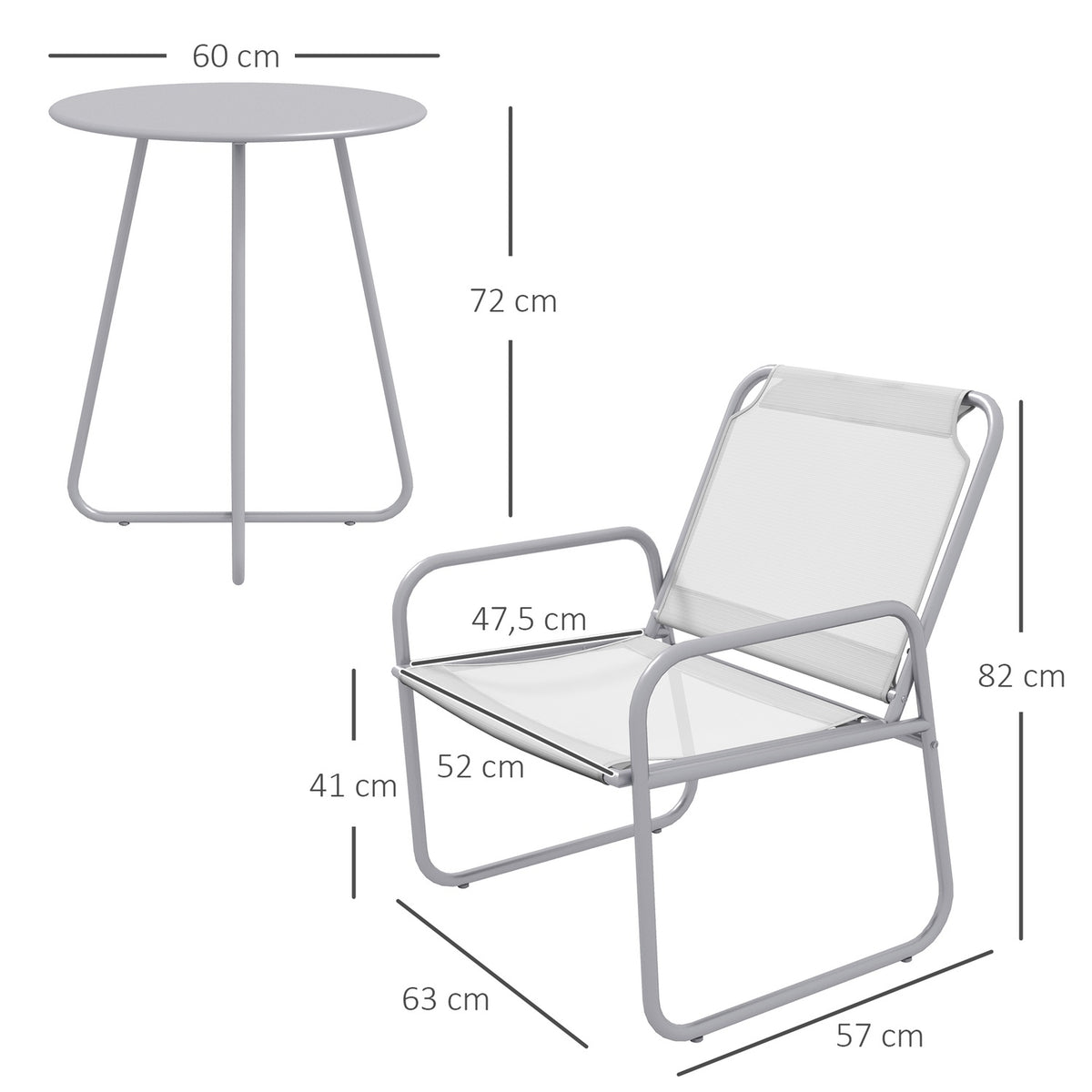 3 Pcs. Bistro Set, Balcony Furniture Set Including 1 Table, 2 Chairs, Garden Furniture Set, Garden Furniture Set For Garden, Terrace, Mesh, Light Gray