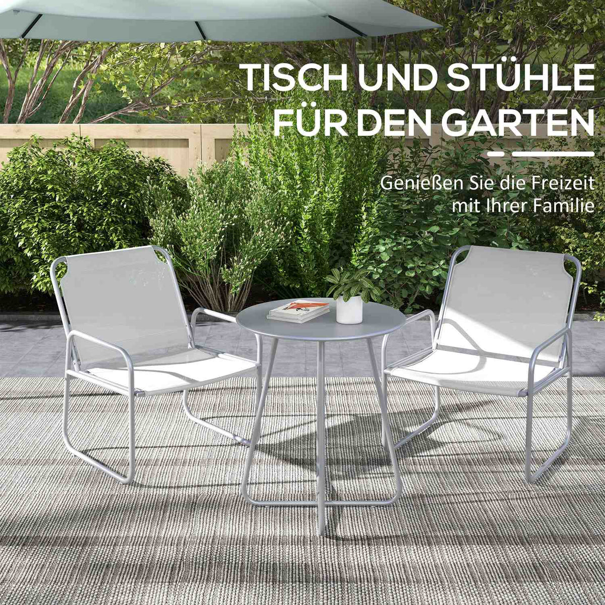 3 Pcs. Bistro Set, Balcony Furniture Set Including 1 Table, 2 Chairs, Garden Furniture Set, Garden Furniture Set For Garden, Terrace, Mesh, Light Gray