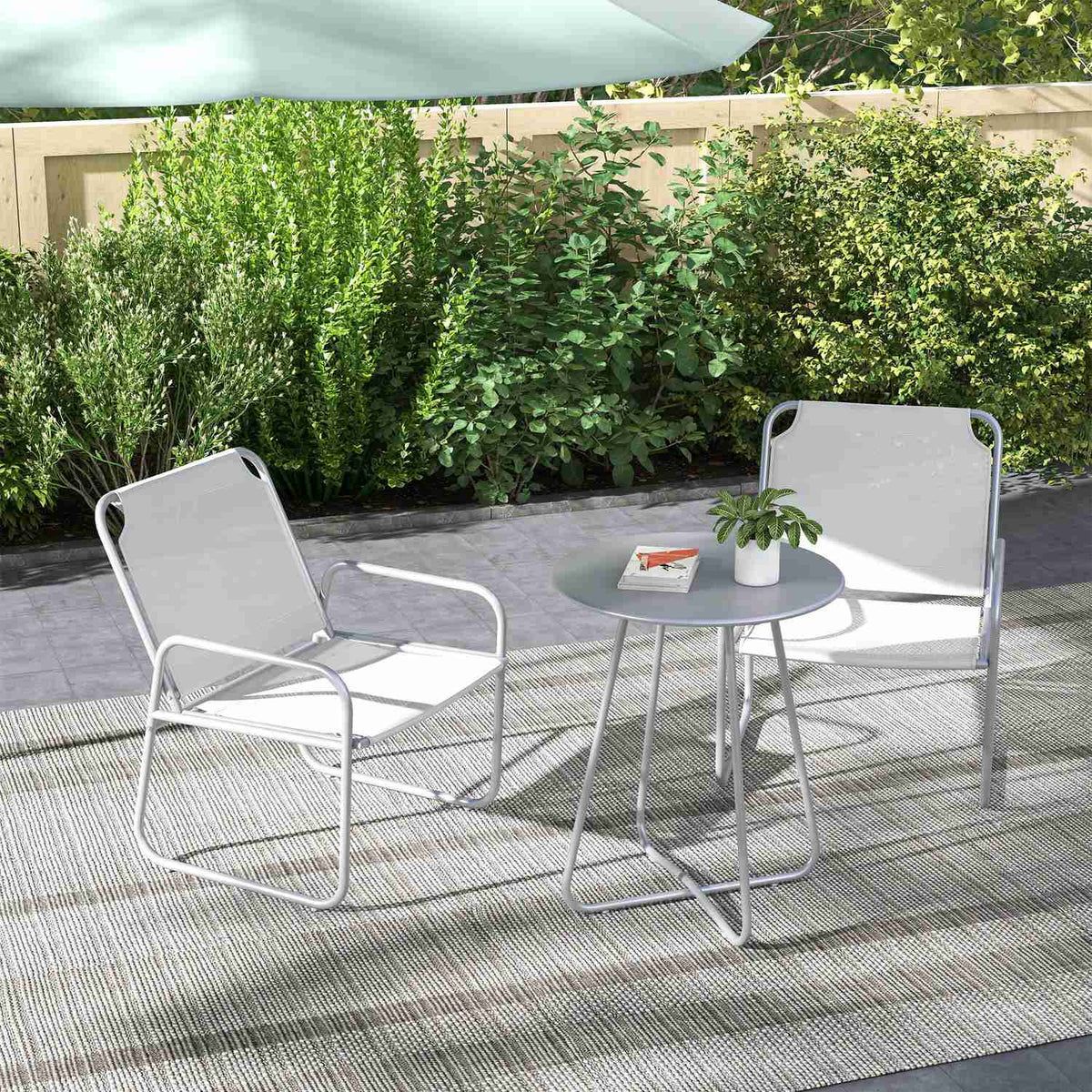 3 Pcs. Bistro Set, Balcony Furniture Set Including 1 Table, 2 Chairs, Garden Furniture Set, Garden Furniture Set For Garden, Terrace, Mesh, Light Gray