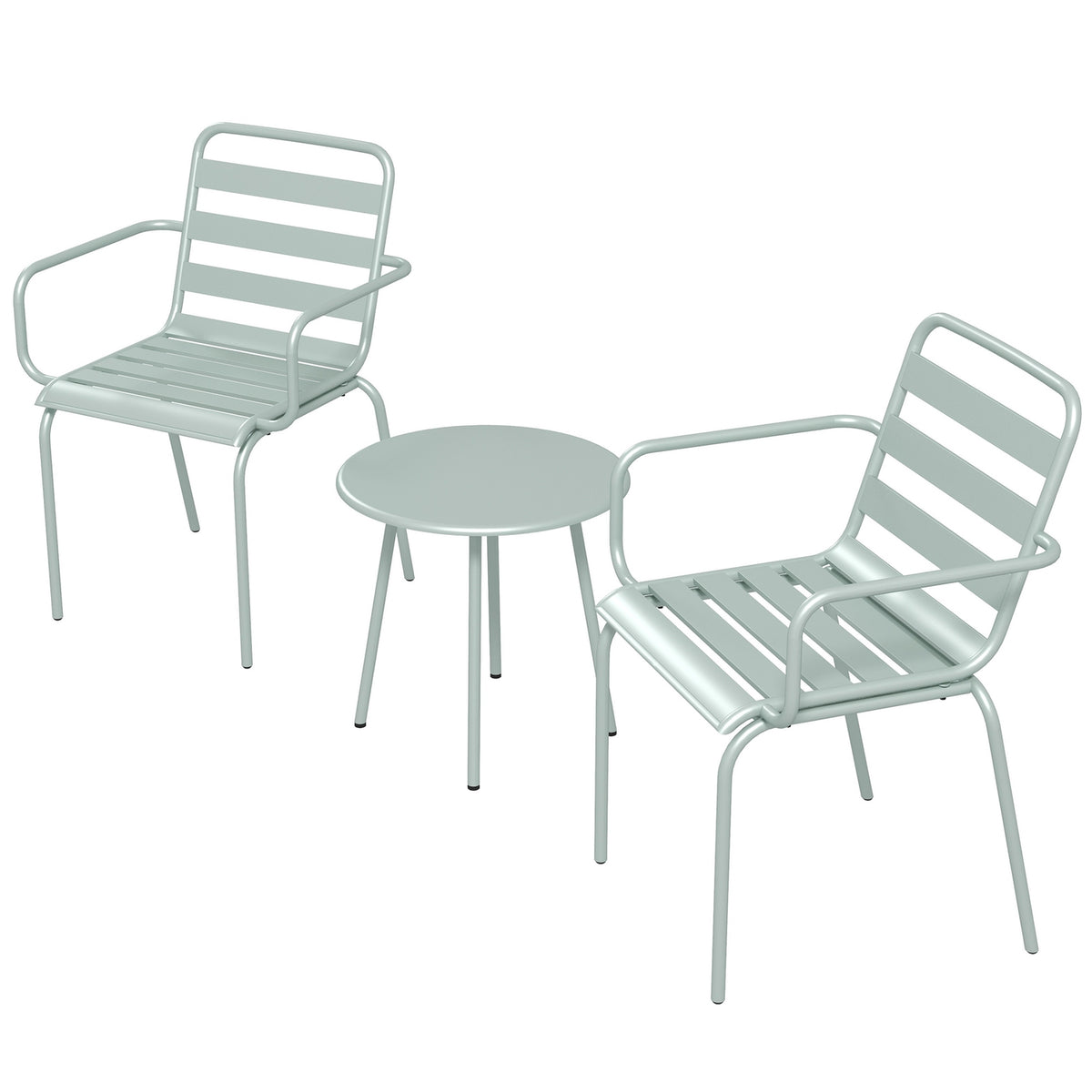 3 Pcs. Bistro Set Garden Furniture Set With 1 Coffee Table, 2 Stackable Chairs, Balcony Set, Seating Group For Balcony, Terrace, Steel, Green