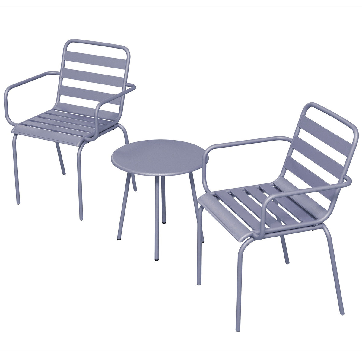 3 Pcs. Bistro Set Garden Furniture Set With 1 Coffee Table, 2 Stackable Chairs, Balcony Set, Seating Group For Balcony, Terrace, Steel, Light Gray