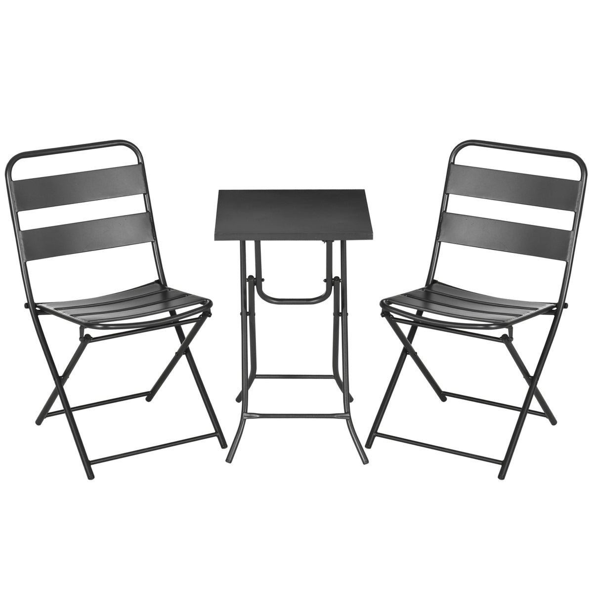 3 Pcs. Garden Furniture Set, Garden Bistro Set Including 1 Folding Table, 2 Folding Chairs, Garden Furniture For Patio, Garden, Balcony, Steel, Black