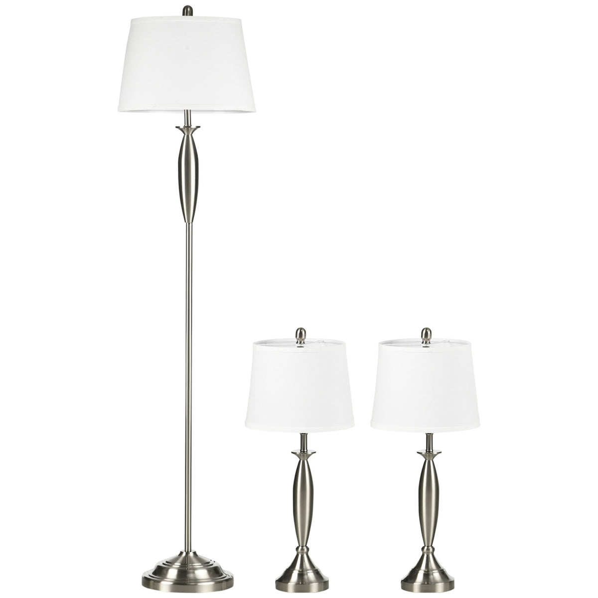 3 Pcs. Lamp Set Floor Lamp 2 Table Lamps E27 Living Room Bedroom Silver + White