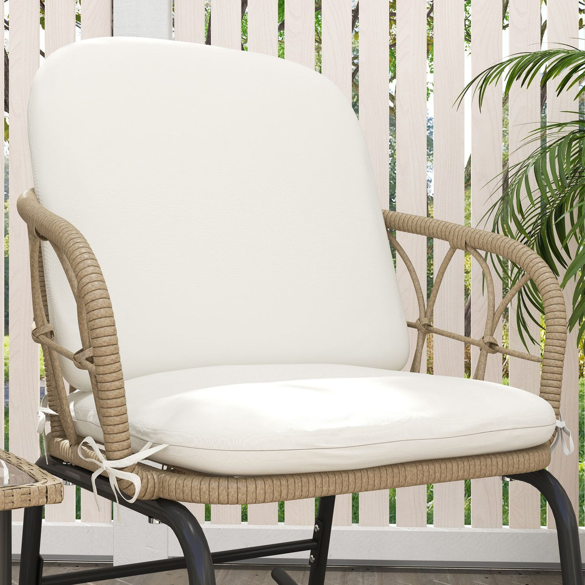 3 Pcs. Rat Rocking Chair Set, Garden Furniture Set With 2 Rocking Chairs, 1 Coffee Table, Garden Seating Group With Cushions